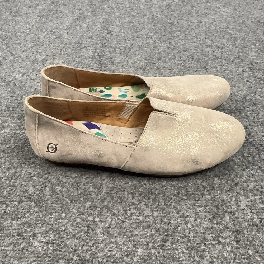 Børn Shoes Womens Size 7.5 Beige Leather Slip On Flats Glitter Comfort D74615
